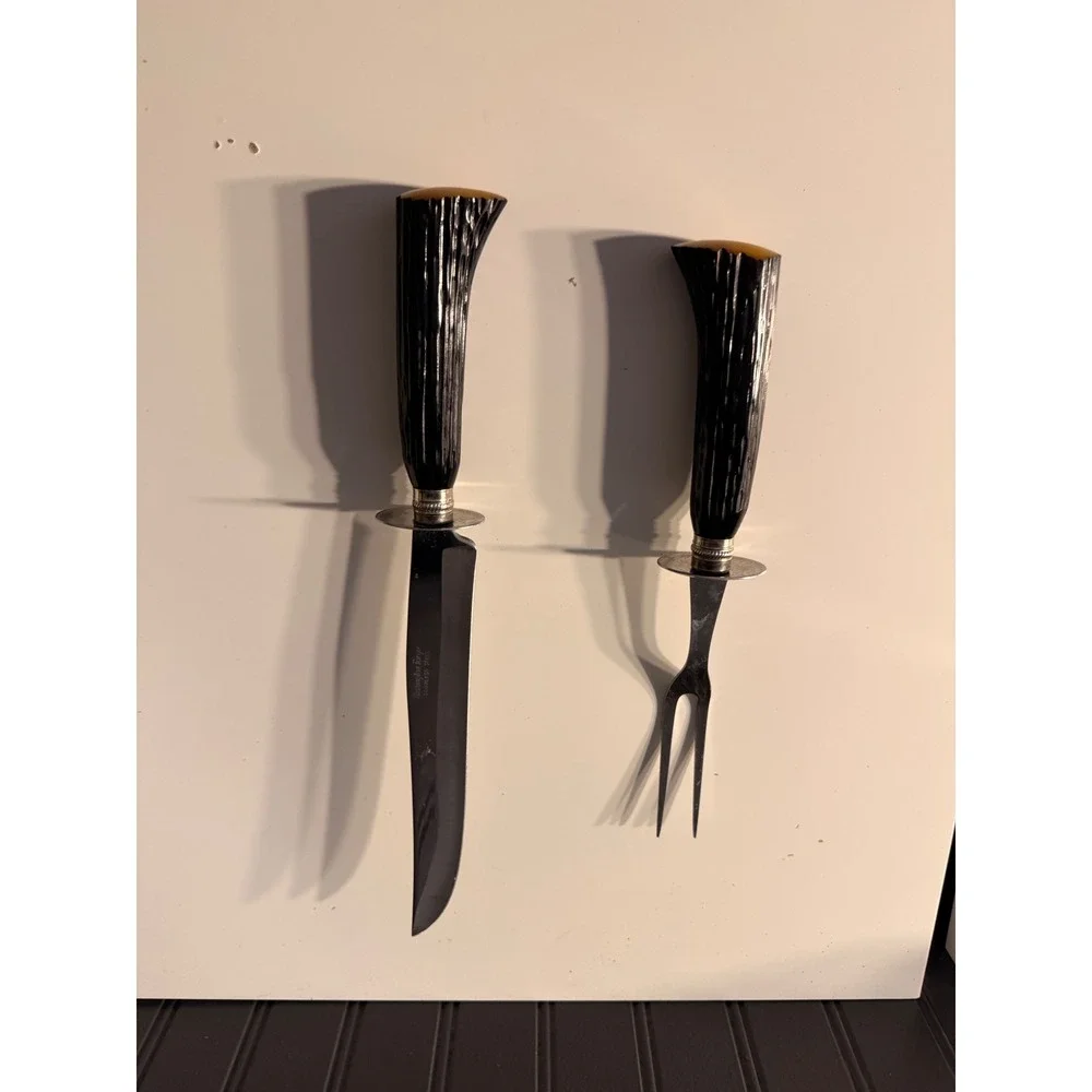 Vintage Washington forge Bakelite faux-staghorn carving set